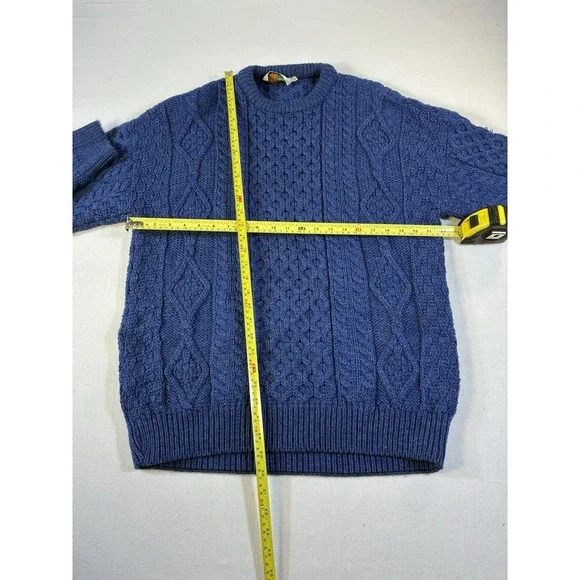 Vintage Quill's Woolen Market Blue Fisherman Sweater Men's XL Wool Cable Knit